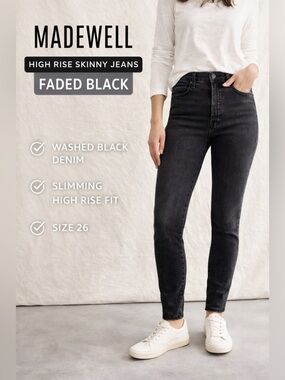 Madewell High Rise Skinny Jeans Faded Black Washed Denim Women’s Size 26